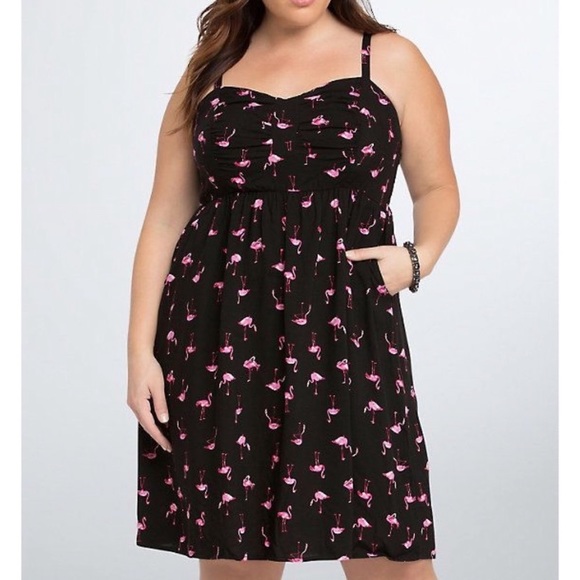 Torrid Black & Pink Flamingo Print Challis Sundress Dress 3X - Picture 5 of 16